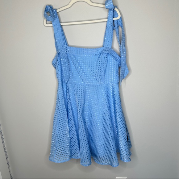 Lulu’s NWT Forever Darling Blue Gingham‎ Burnout Tie-Strap Mini Dress Size XL - Picture 8 of 15